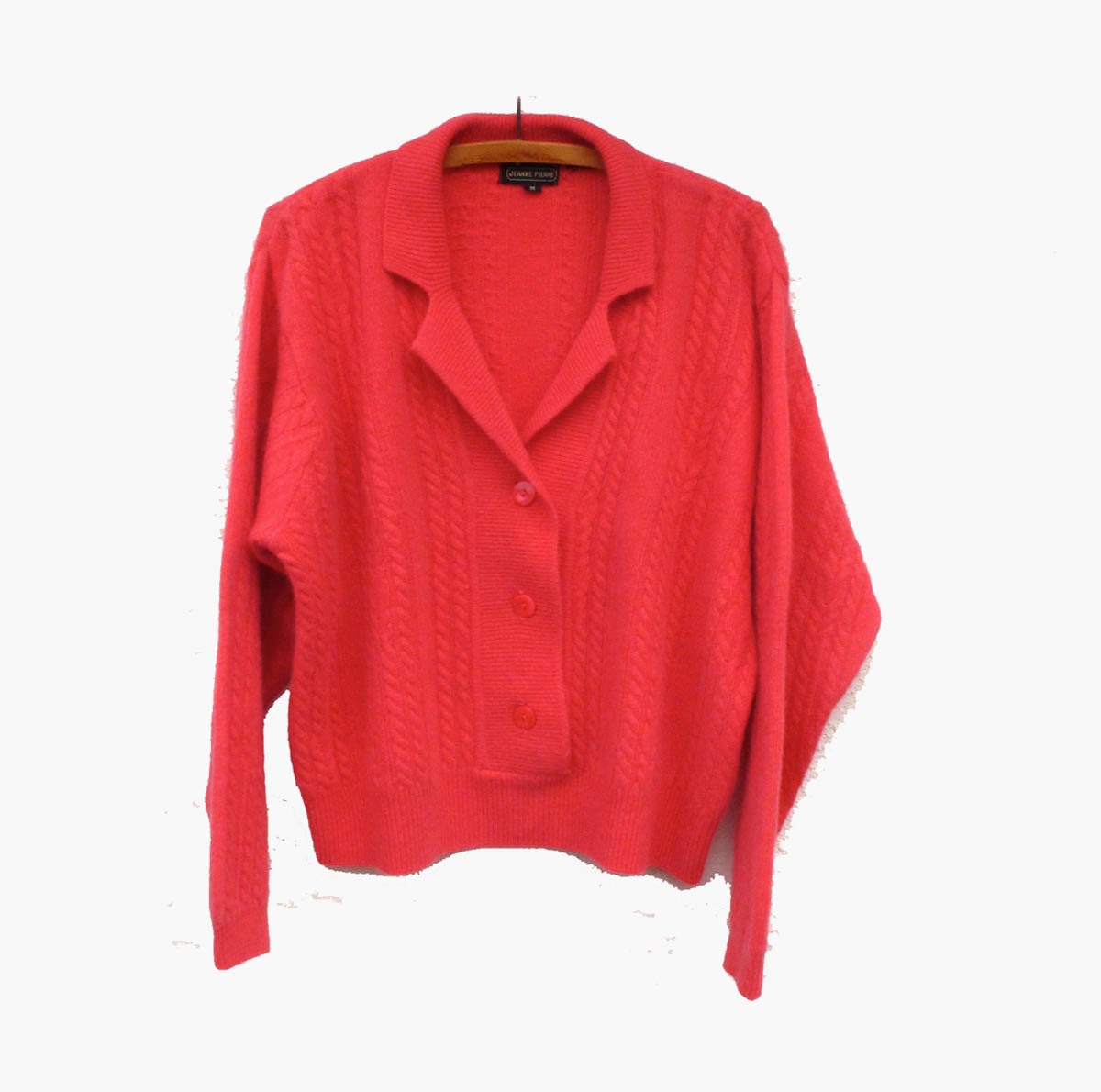80s Vintage Boxy Cropped Sweater, Jeanne Pierre Sweater, Womans Med .. Hot Bright Pink Coral