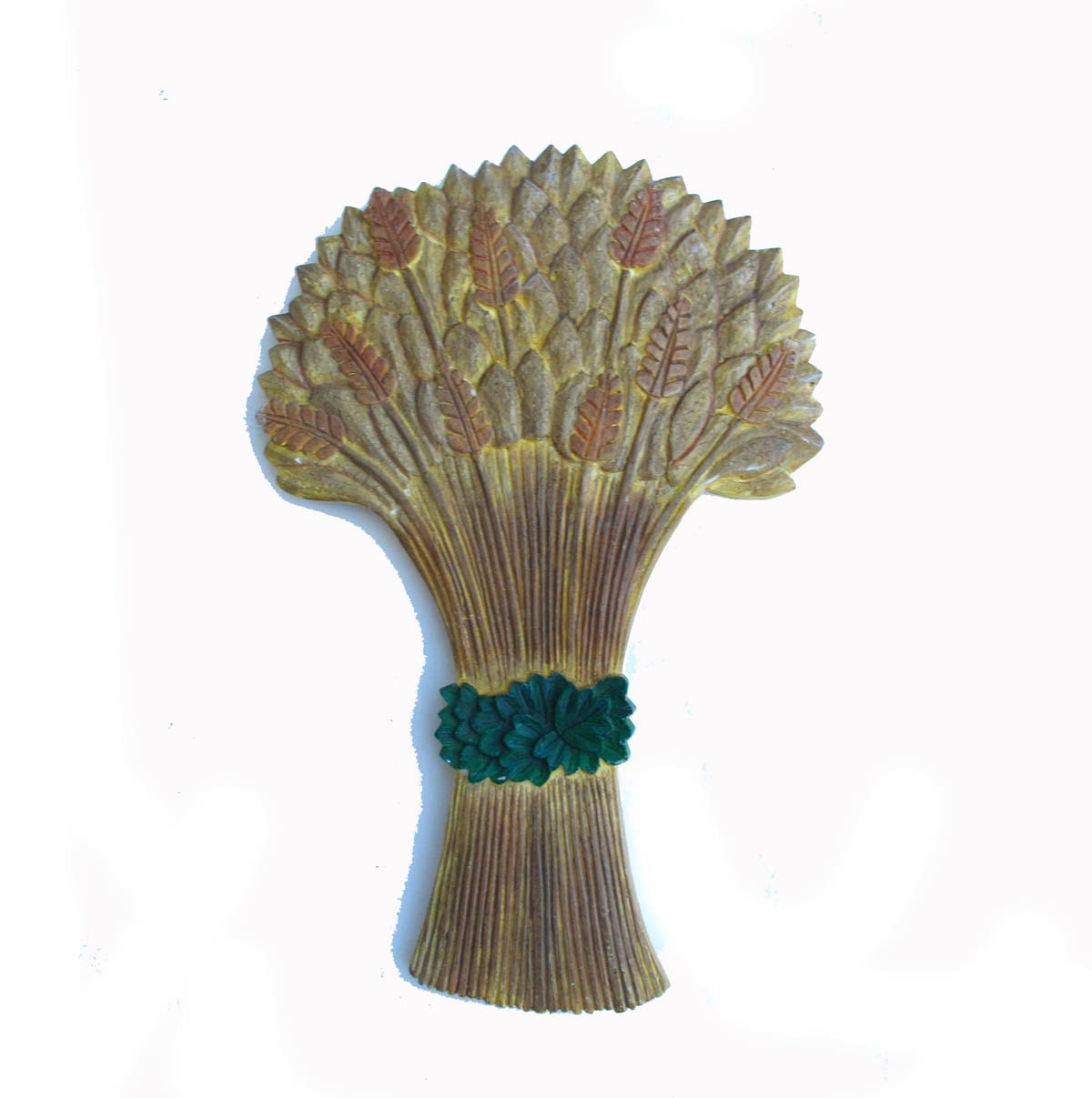 Vintage Folk Art Carved Painted Wood Bundle of Wheat