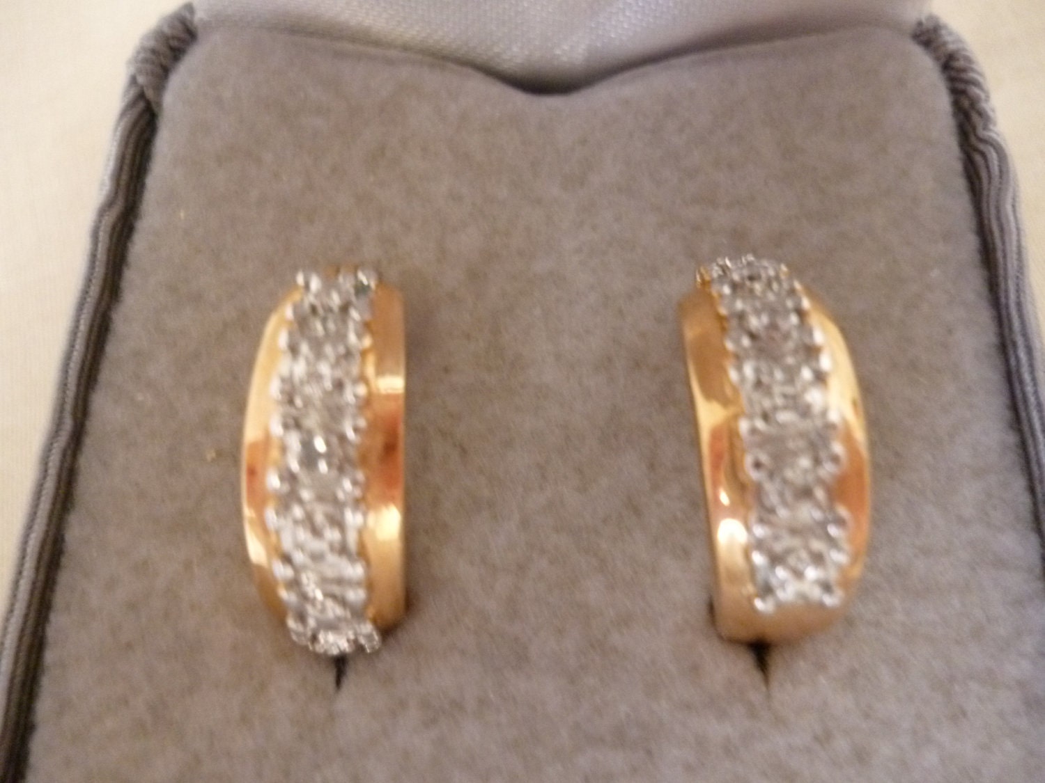 RESERVED for Baroko - Do Not Purchase - Vintage 18K Gold Over Sterling Silver Rhinestone Hoops, NIB