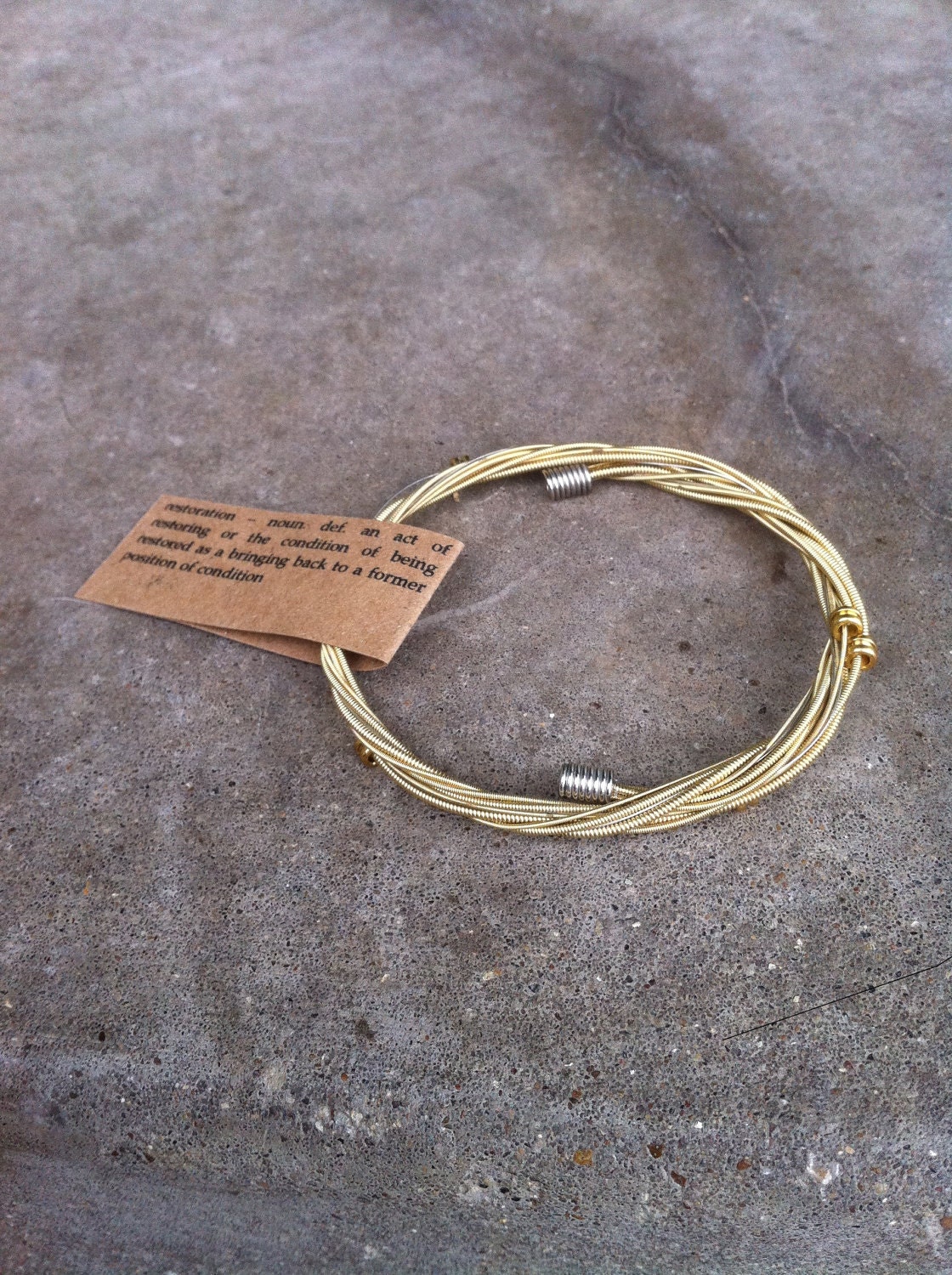 Recycled Guitar Strings - Restored Guitar String Gold Color SLIM Bracelet