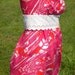Summer Dress, Pink Sundress w/ Pockets, hot pink fabric and white lace trim, high neck, modest - Ready-made size 6
