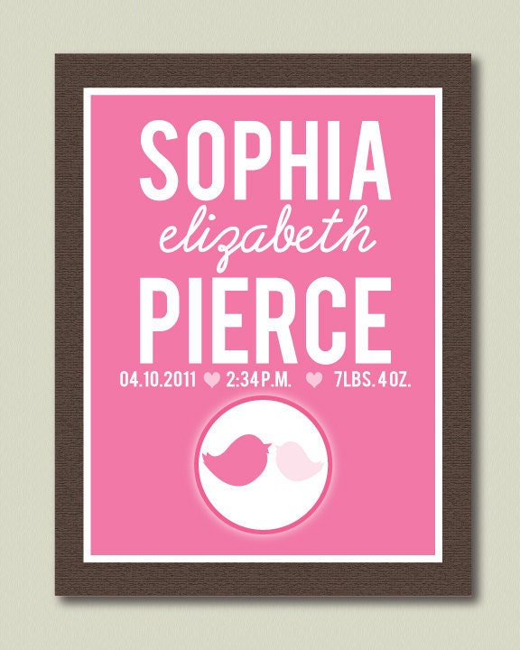 5x7  Custom Baby Name and birth information