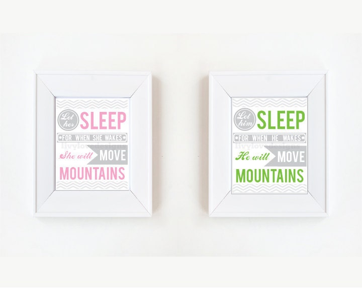 5x7 Let her/him sleep print green pink custom color nursery