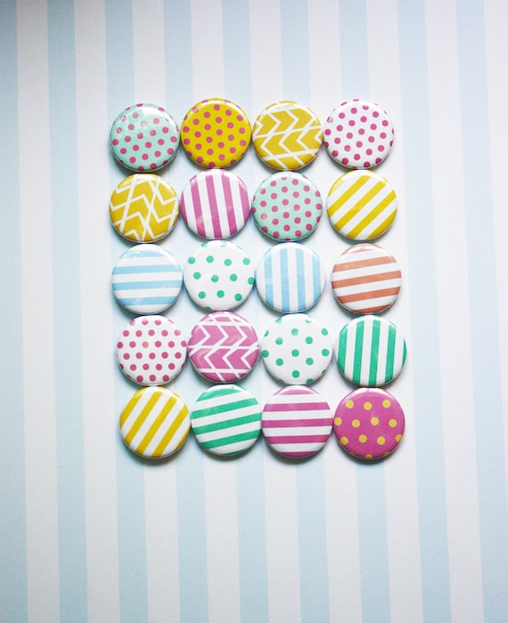 Set of 6 Multi Color Magnet 1 inch stripes, polka dots and zig zag