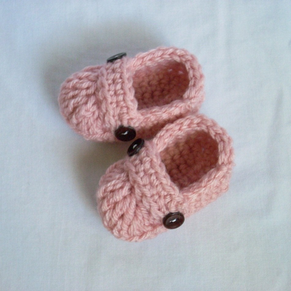 3-6 Months Baby Loafer Booties, crocheted, pink