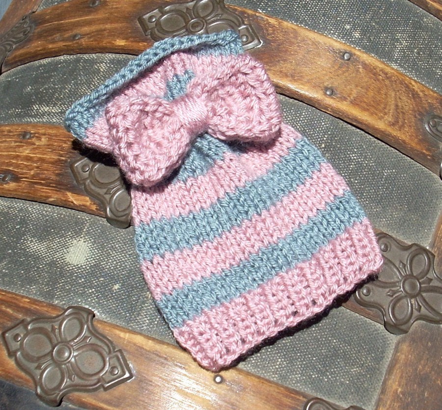 Baby Girl Bow Tied Hat, Newborn Photo Prop, light rose, light gray