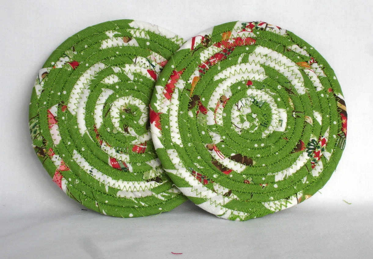 Green coiled Fabric Coasters