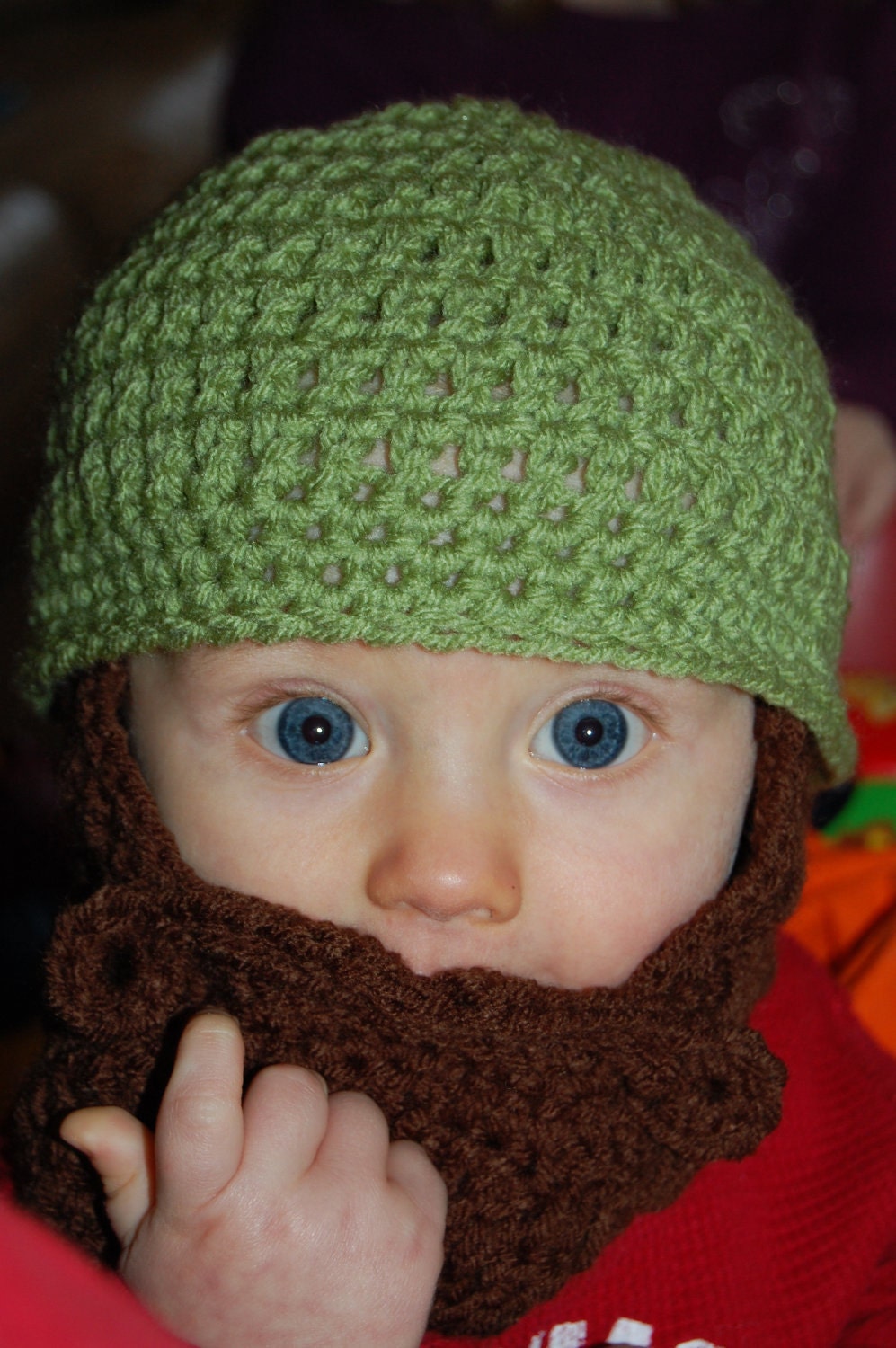 6 to 12 Months Baby Beard Beanie Sage and Brown