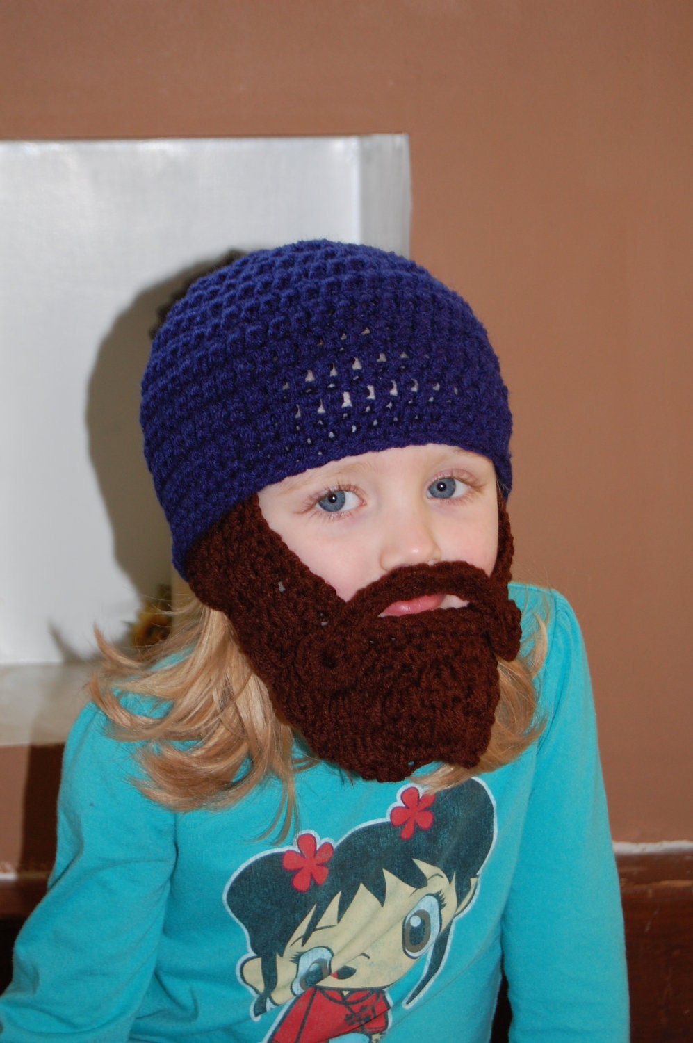 Navy and Brown Beard Beanie Size 2 to 4 Years Old Can Customize Size