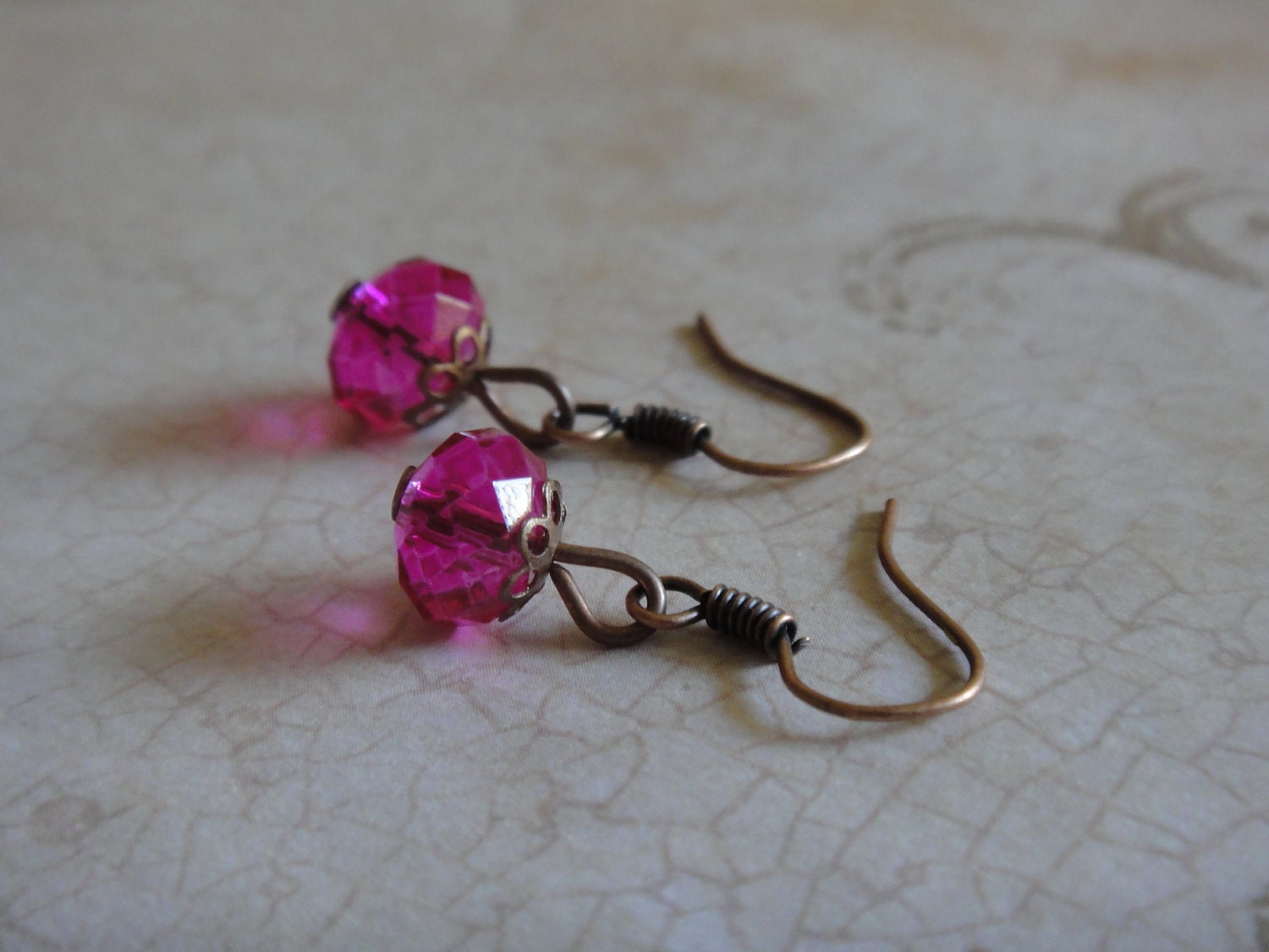 Fuchsia Pink Crystal Beaded Earrings