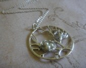 Tree of Life Necklace with Sparrow and White Pearl Bird's Nest
