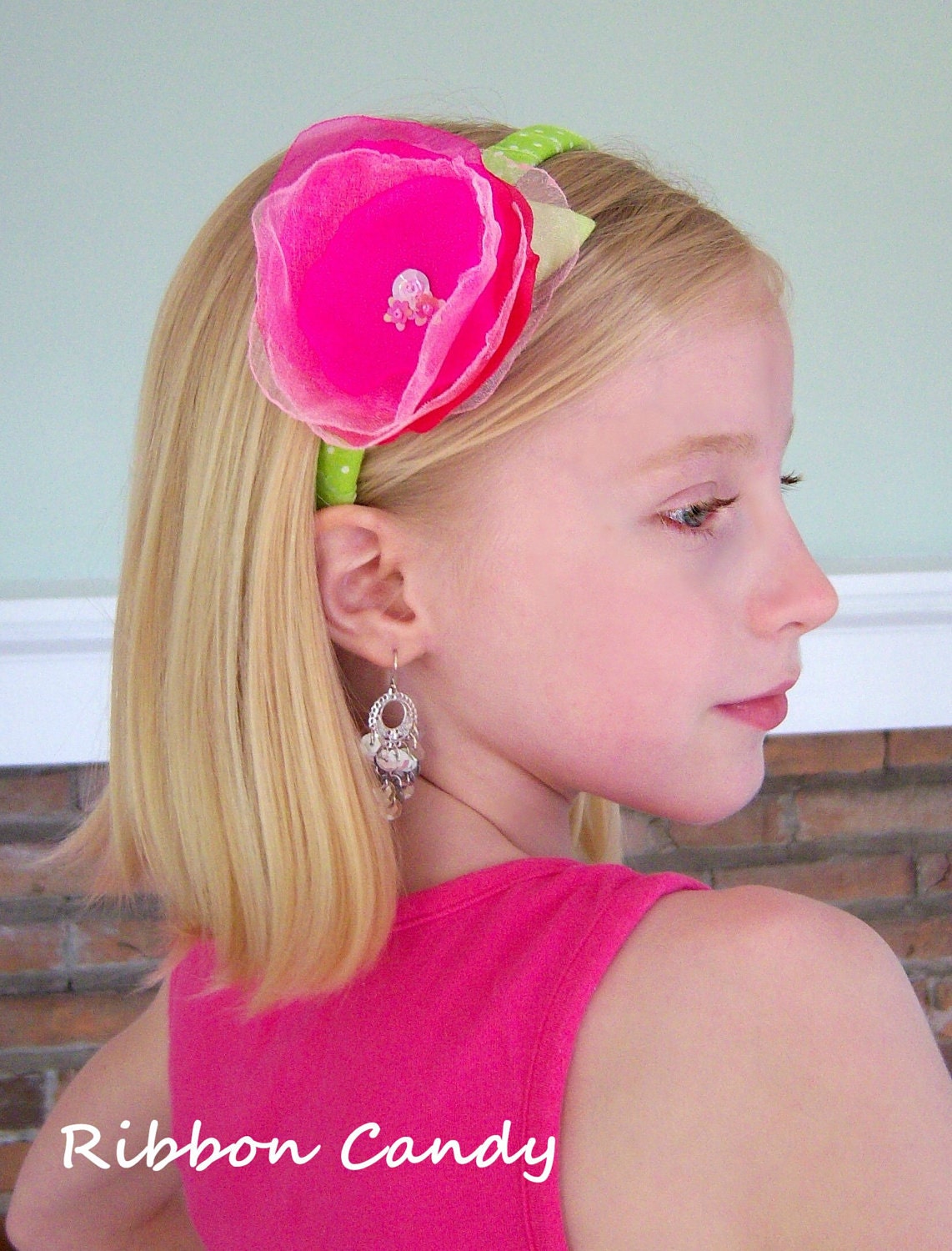 Hot Pink Flower Headband for Girls Teens by
