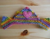 Waldorf Play Crown - Made of Bright Rainbow Plant Dyed Knitted Wool with Pink Plant Dyed Wool Felt Appliqued Heart