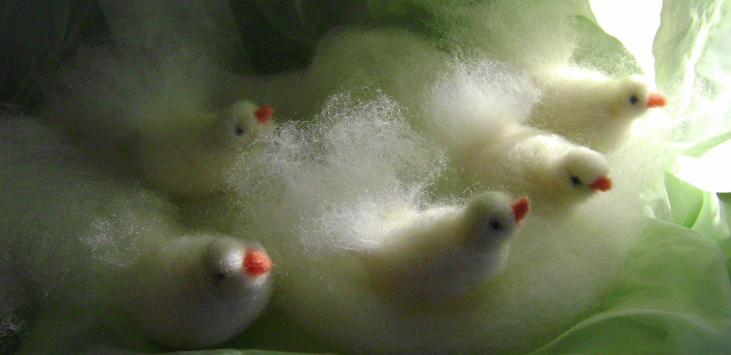 Wool Felted - Snow White Birds - Softearthart