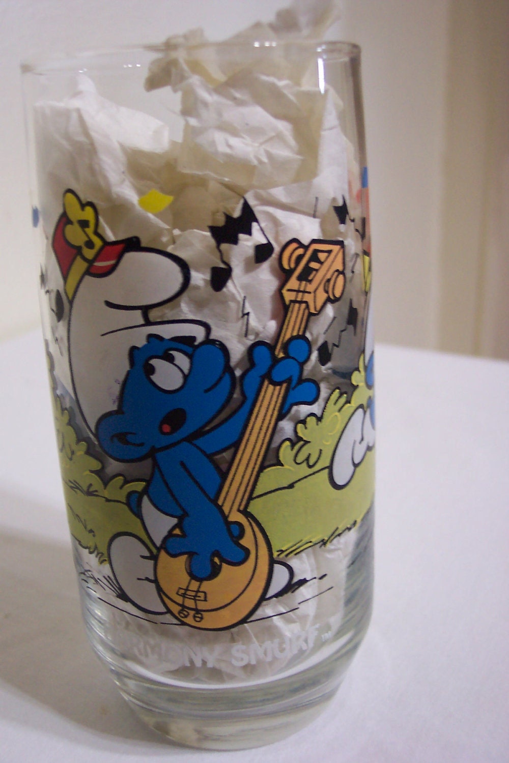 Smurf Glass Harmony Smurf 1983 Peyo Glass Cartoon Character