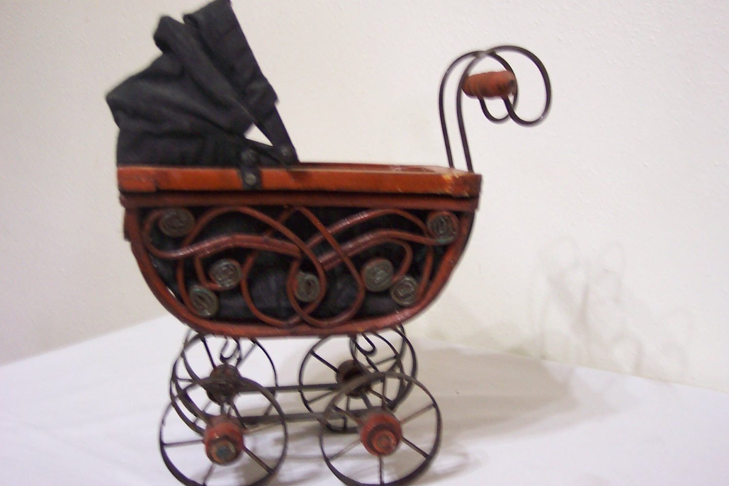 Vintage Wicker Buggy Tiny Doll Carriage