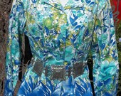 Vintage Jacket Blazer Spring Lightweight Colorful Blue Aqua Size S/M