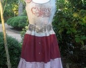 Upcycled Dress Altered Refashioned Repurposed Graphic Shabby Tattered Prairie Girl Cowgirl Chic Size M/L
