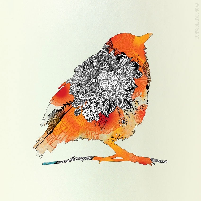 Orange Bird - Giclee Print, 10x10