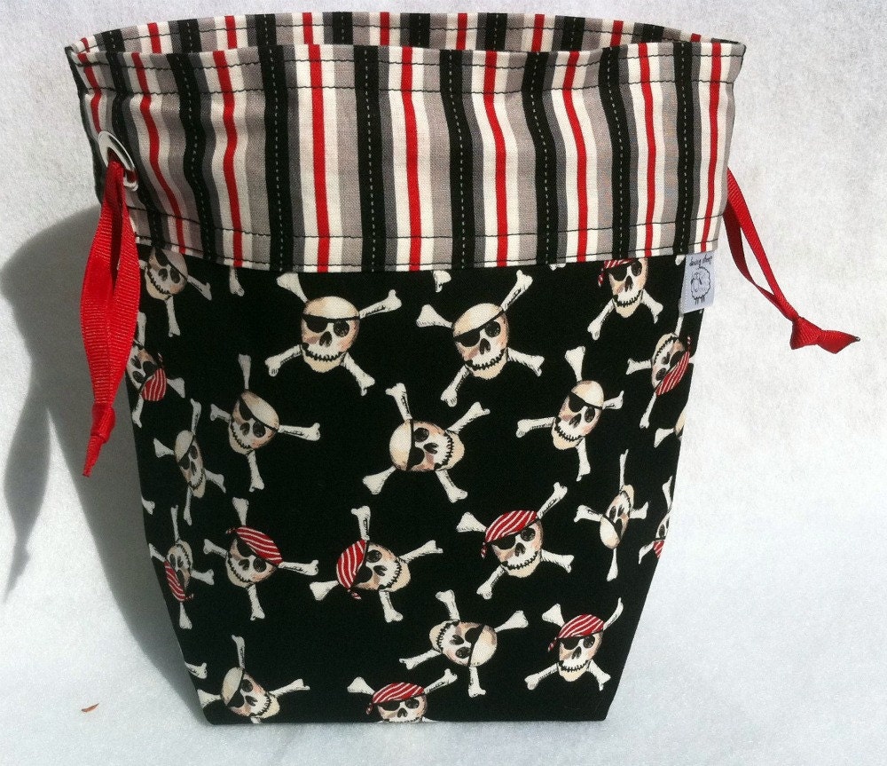 Pirates - One Skein Knitting Project Bag Crochet Embroidery Sewing WIP