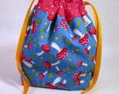 Fairy Mushrooms - Small One Skein Knitting Crochet Sewing Project Bag