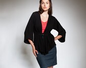 Oversize, long draped cardigan with pockets, angled hem in black organic cotton and hemp -  Hartley Cardigan - ready to ship