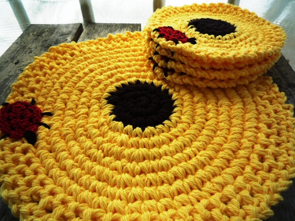 Crochet Flower Place Mat  and Coaster