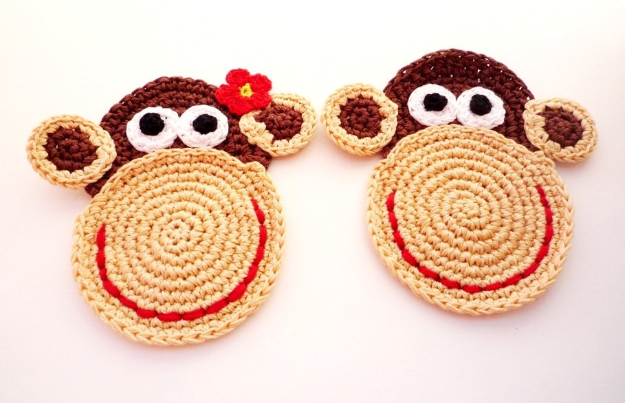 Crochet Coasters - Mr. and Mrs. Monkey