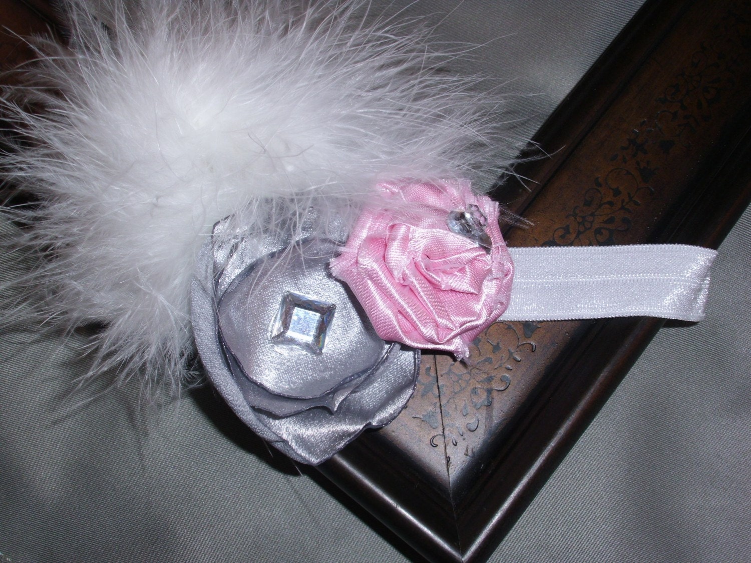 Vintage Flapper Bling Hair Clip Silver and Pink with Marabou and Rhinestones-photo prop, newborn, blessing, wedding, photography