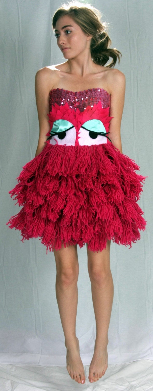 hot pink sparkle las vegas dress Yarn Monster with big Googly Eyes all sizes