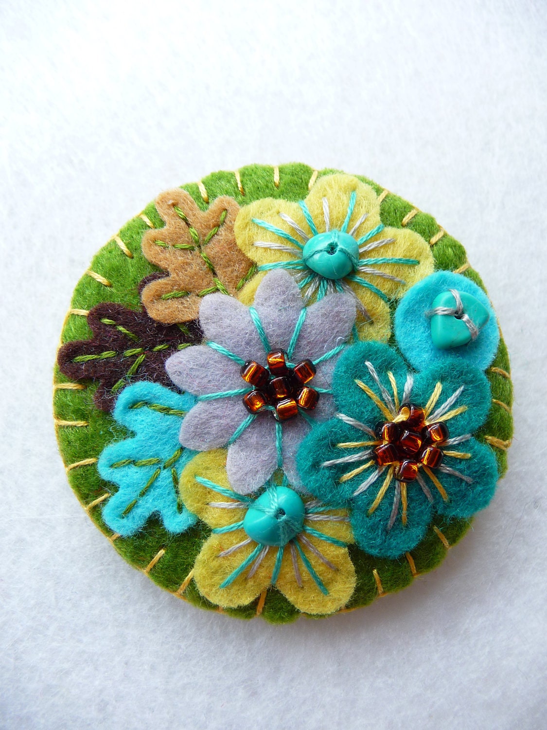 ES630A/063 -  Japanese Art Inspired Handmade Mini Felt Brooch - Olive - Made to order