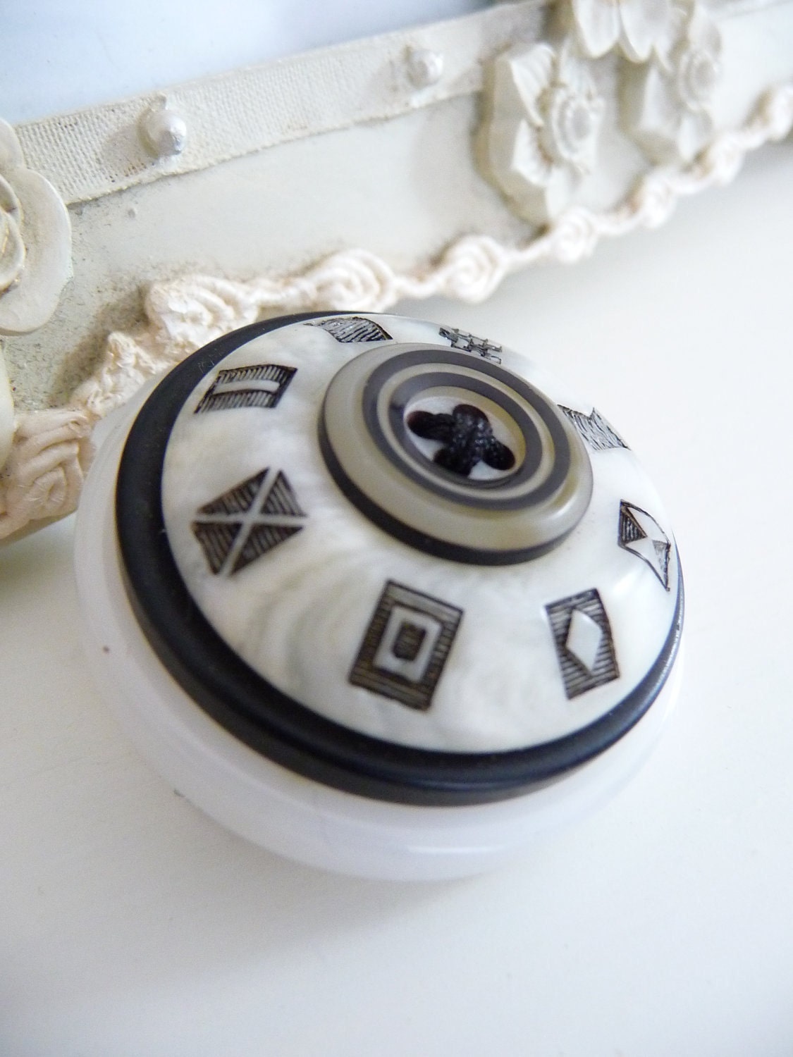SALE ES584 - Black And White Vintage Buttons Brooch