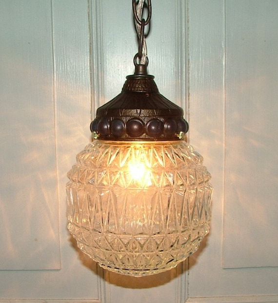 Vintage Crystal Cut Retro Glass Globe Hanging Light by AnnsLights