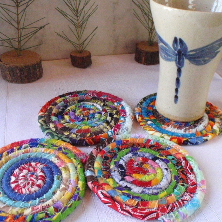 Multicolored Bohemian Coiled Coasters - Set of 4