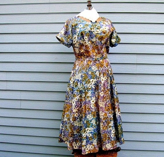1950s fifties vintage dress large plus size taffeta flowers full skirt etsy