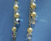 White Hot vintage faux pearl glass and chain party earrings