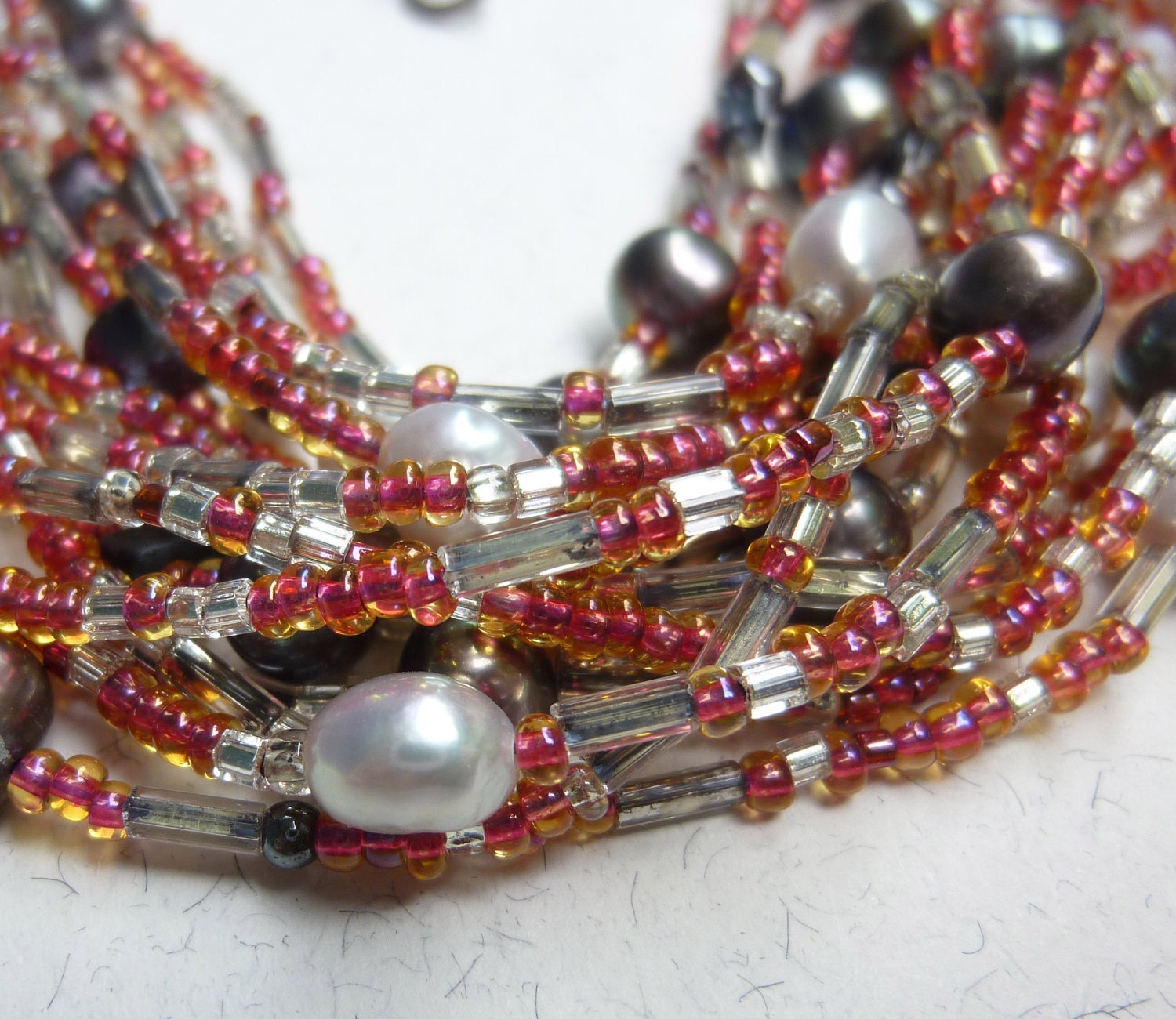 Mermaid's Treasure multi strand pearl glass hematite necklace