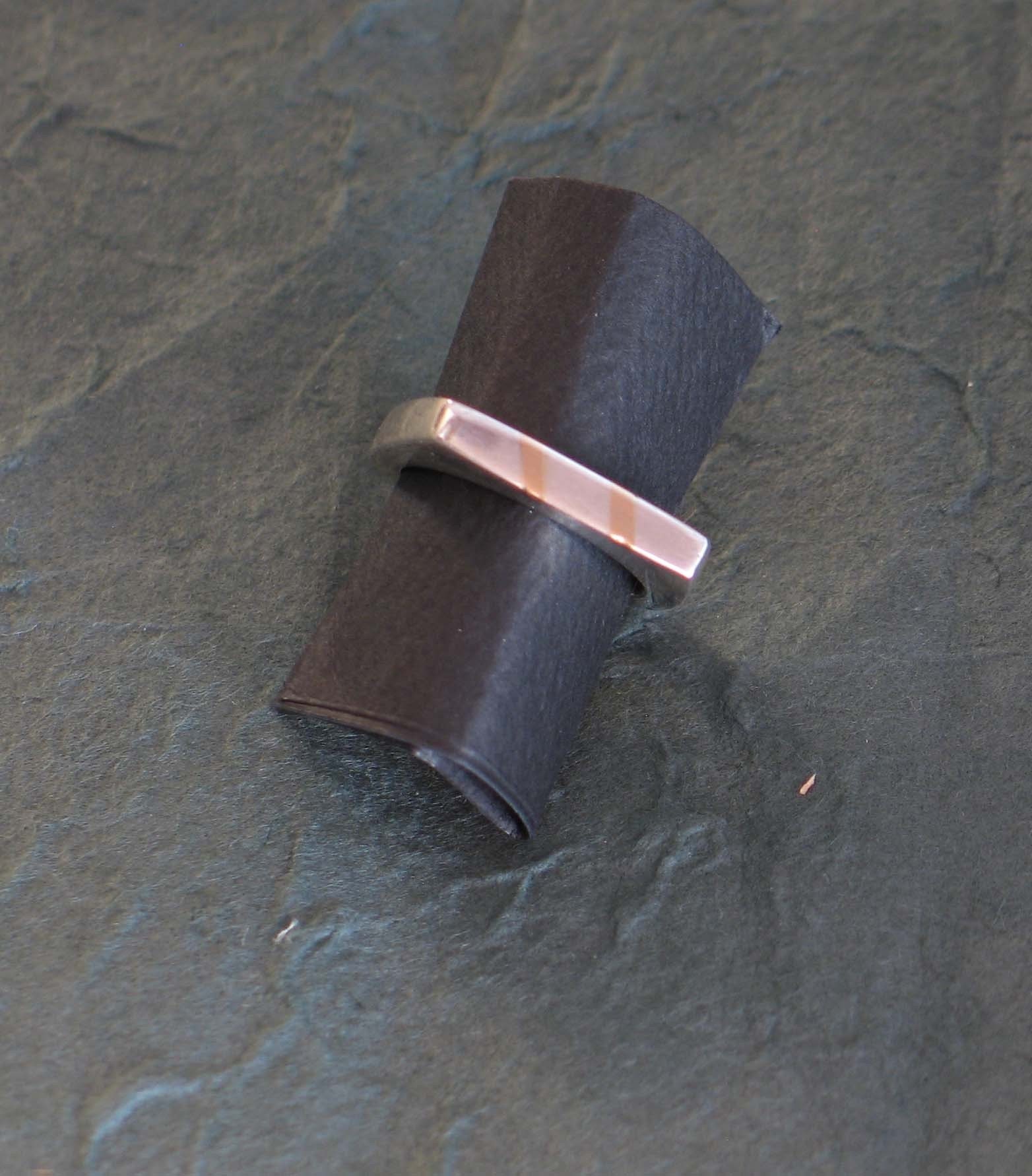 Diagonal Peach, cast sterling and gold ring