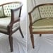 Two Vintage Chairs Celery Colored Print Fabric Wood Frame