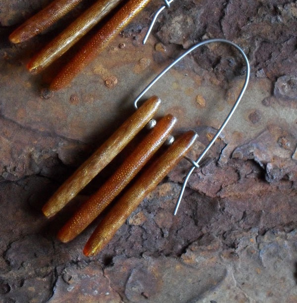 Hoop Earrings, Golden Coral & Titanium Hoops, Large Beaded Bohemian Ethnic Urban Tribal Hoops, Artisan Metalwork Hoops