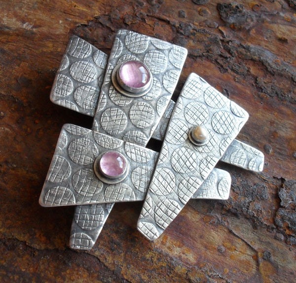 Sterling Silver Brooch Lapel Pin, Pink Tourmaline Silver Brooch, One Of A Kind OOAK Large Statement Metalsmith Brooch, Pearl Jewelry