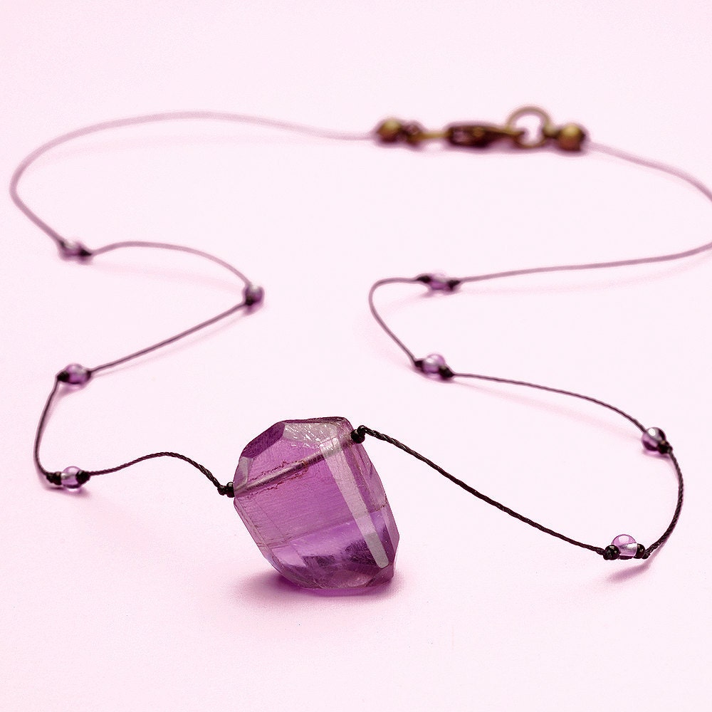 Amethyst Necklace Rough Cut Purple Nugget Choker