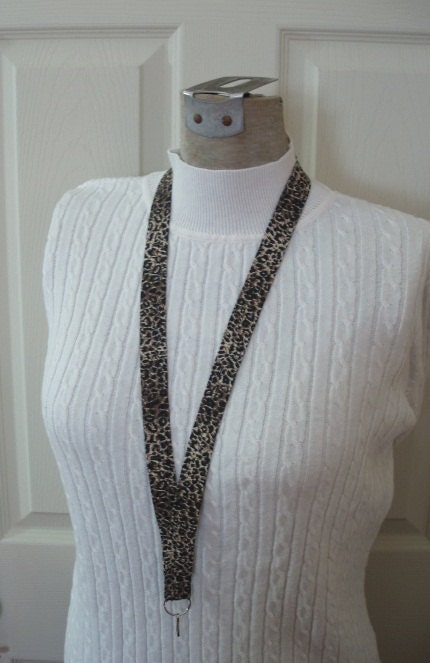 Leopard Brown Black Fabric Lanyard ID Badge Key Holder Back to School