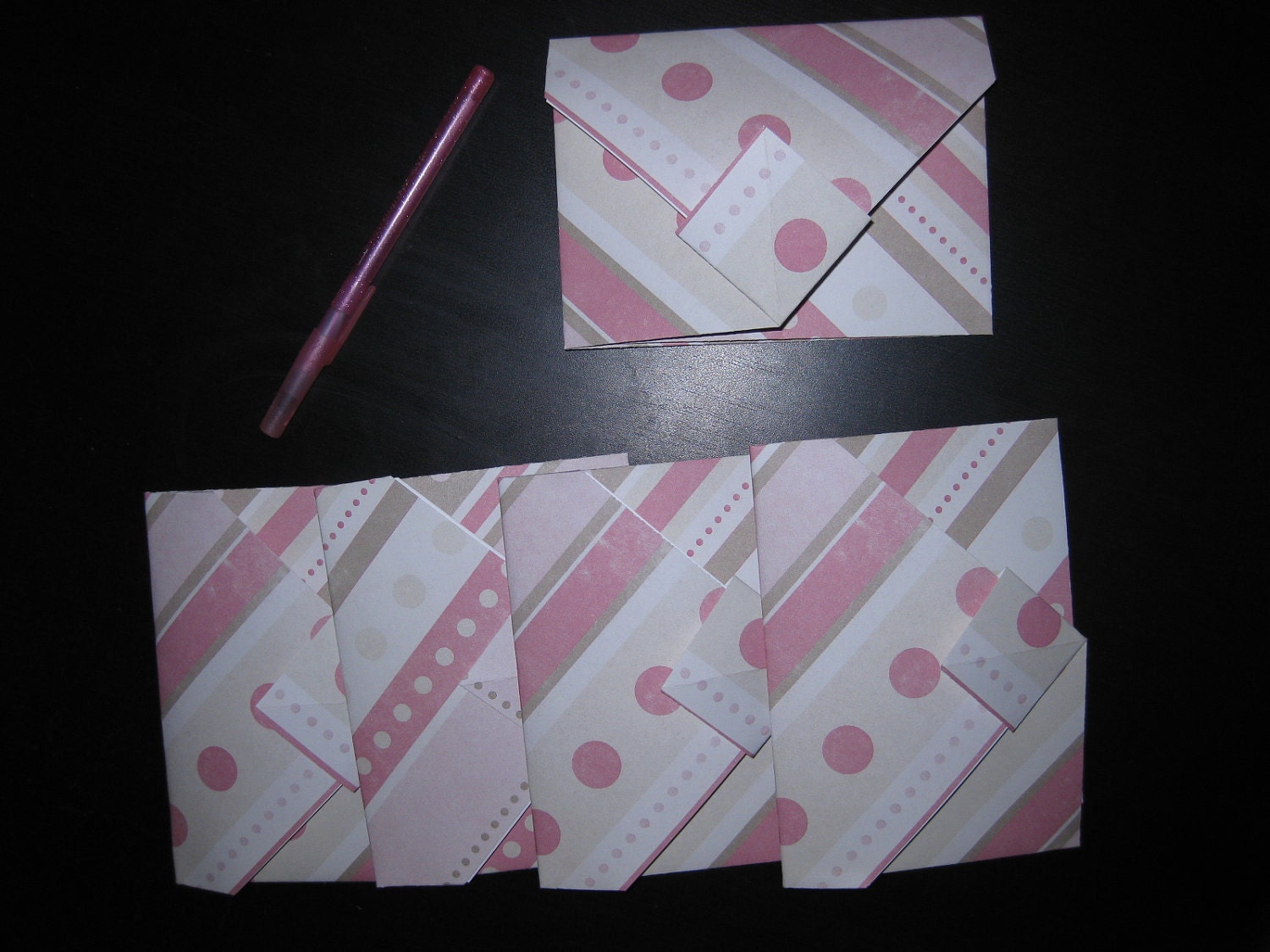 Lot of 5 Decorative Multi-Folded Self-Closing Origami Envelopes - Double Thick Single Sided 12x12 Scrapbook Paper (Stripes & Polka Dots)