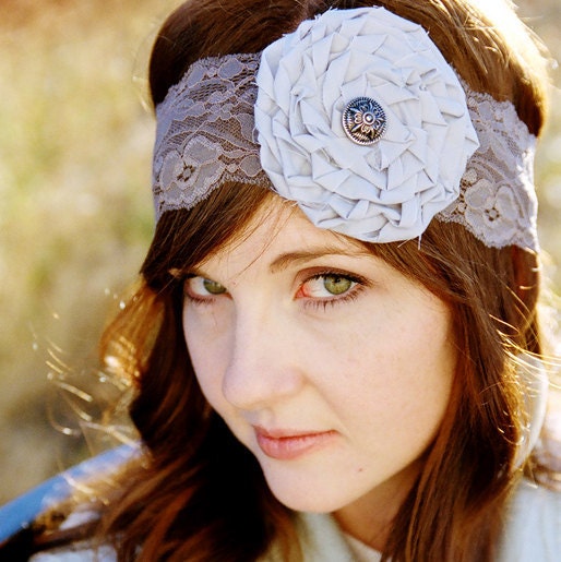 RUTH - light and dark gray lace rose headband