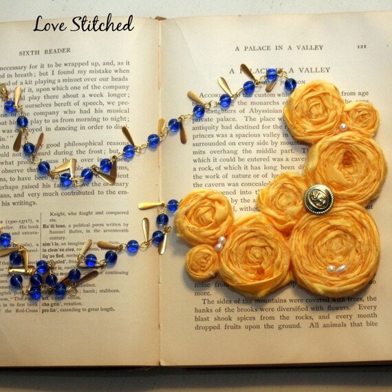 ON SALE NOW - PENELOPE - Golden yellow Spring inspired colorful Rosette bib statement necklace