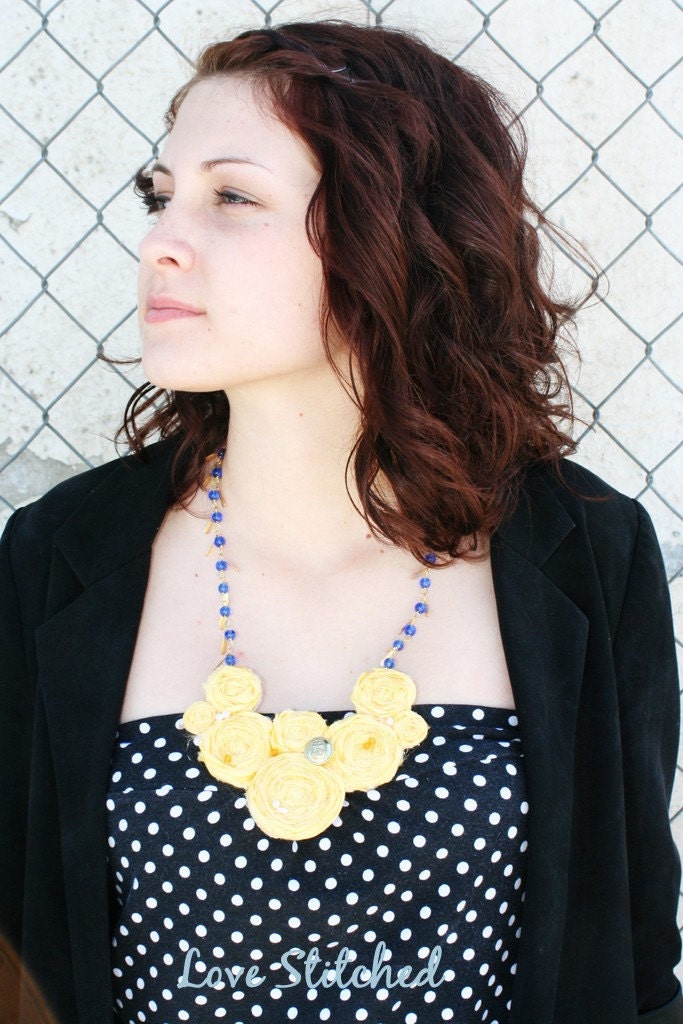 ON SALE NOW - PENELOPE - Golden yellow Spring inspired colorful Rosette bib statement necklace