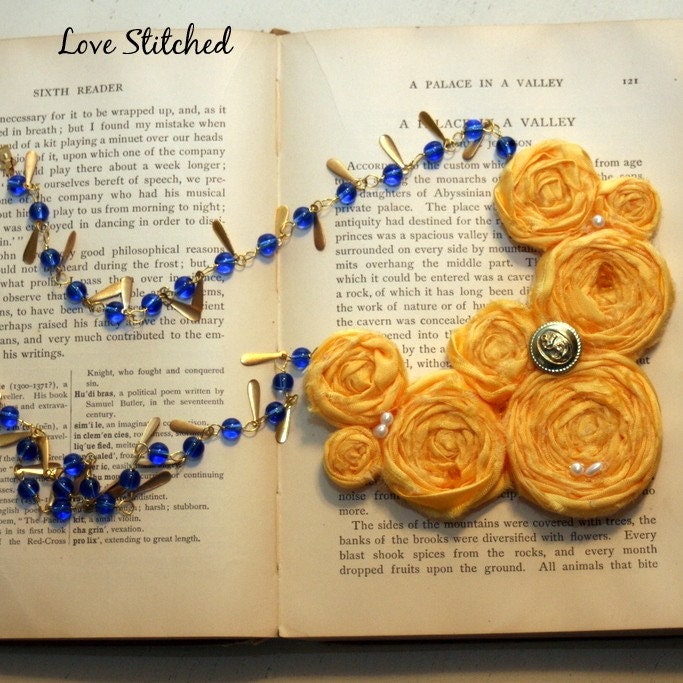 ON SALE NOW - PENELOPE - Golden yellow Spring inspired colorful Rosette bib statement necklace