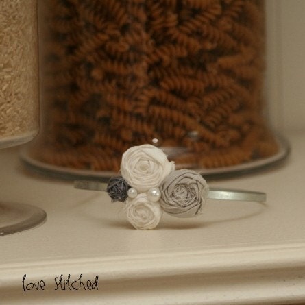 JORDYN - White and Gray Anthro inspired rosette headband / hair piece