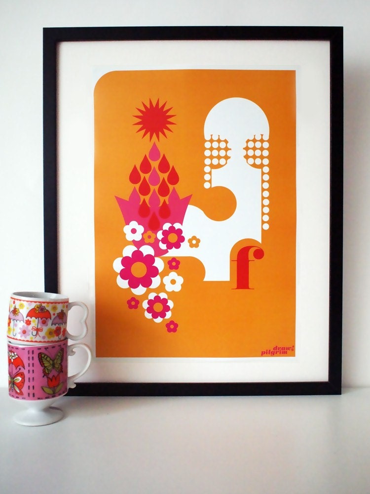 Letter F - from the alphabet series, bold mod A3 poster print